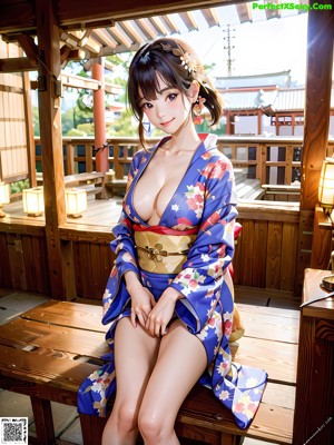 A woman in a kimono is posing for the camera.