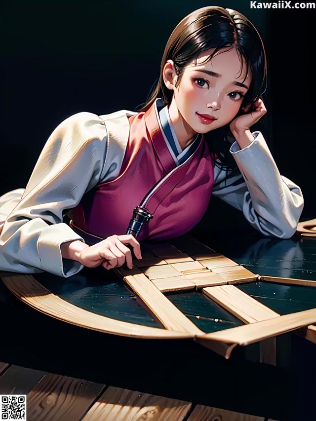 A woman sitting at a table with a pen in her hand.