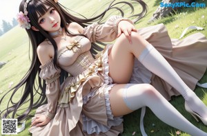 a woman in a white dress and stockings posing for a picture