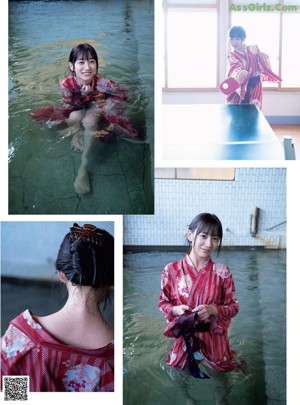 A woman in a bikini laying on a tatami mat.