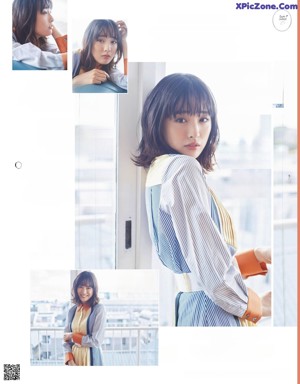 a magazine with a picture of a woman in a white shirt