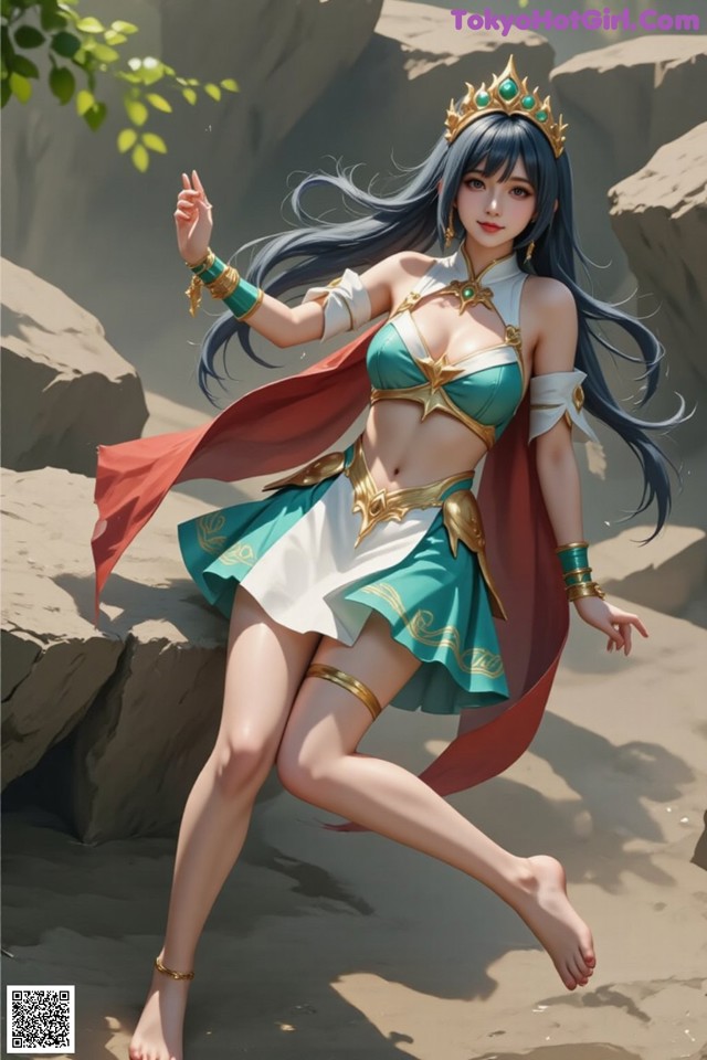 Hentai - Under the Radiance of Celestial Grace Set.2 20250124 Part 17 No.b4cf9c A woman in a green and white outfit with a crown on her head.
