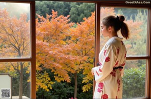 A woman standing in front of a window in a room.